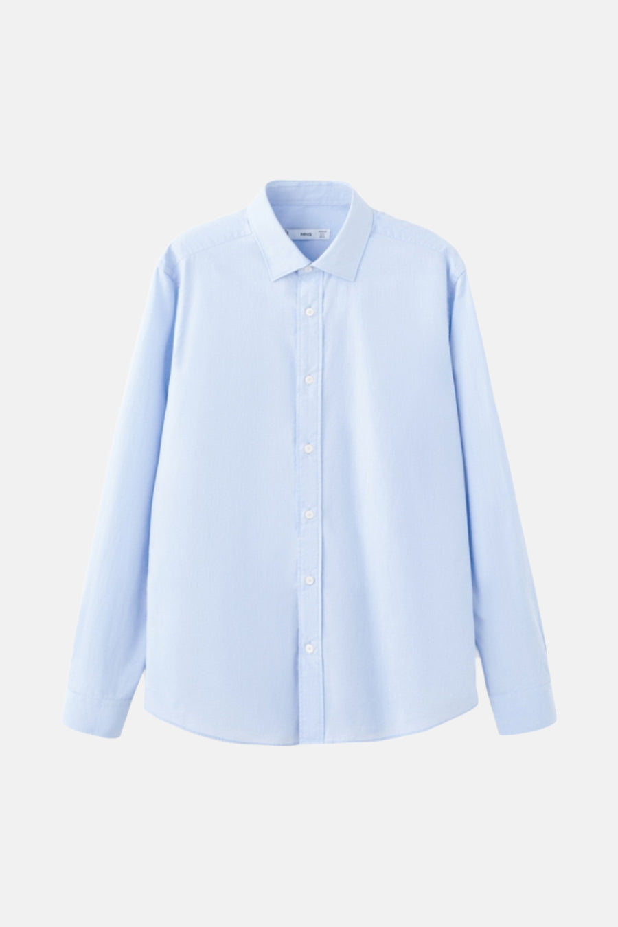 Lichtblauwe blouse met lange mouwen van MANGO, met een subtiele textuur en een klassieke pasvorm.