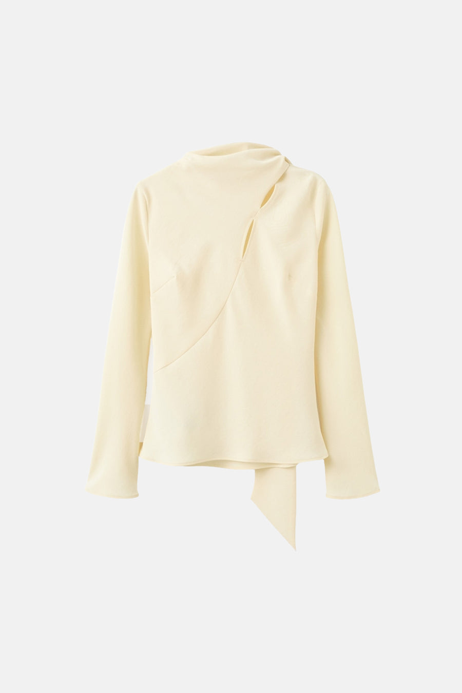 Gele blouse met lange mouwen van MANGO, met asymmetrische halslijn en strikdetail aan de zijkant.