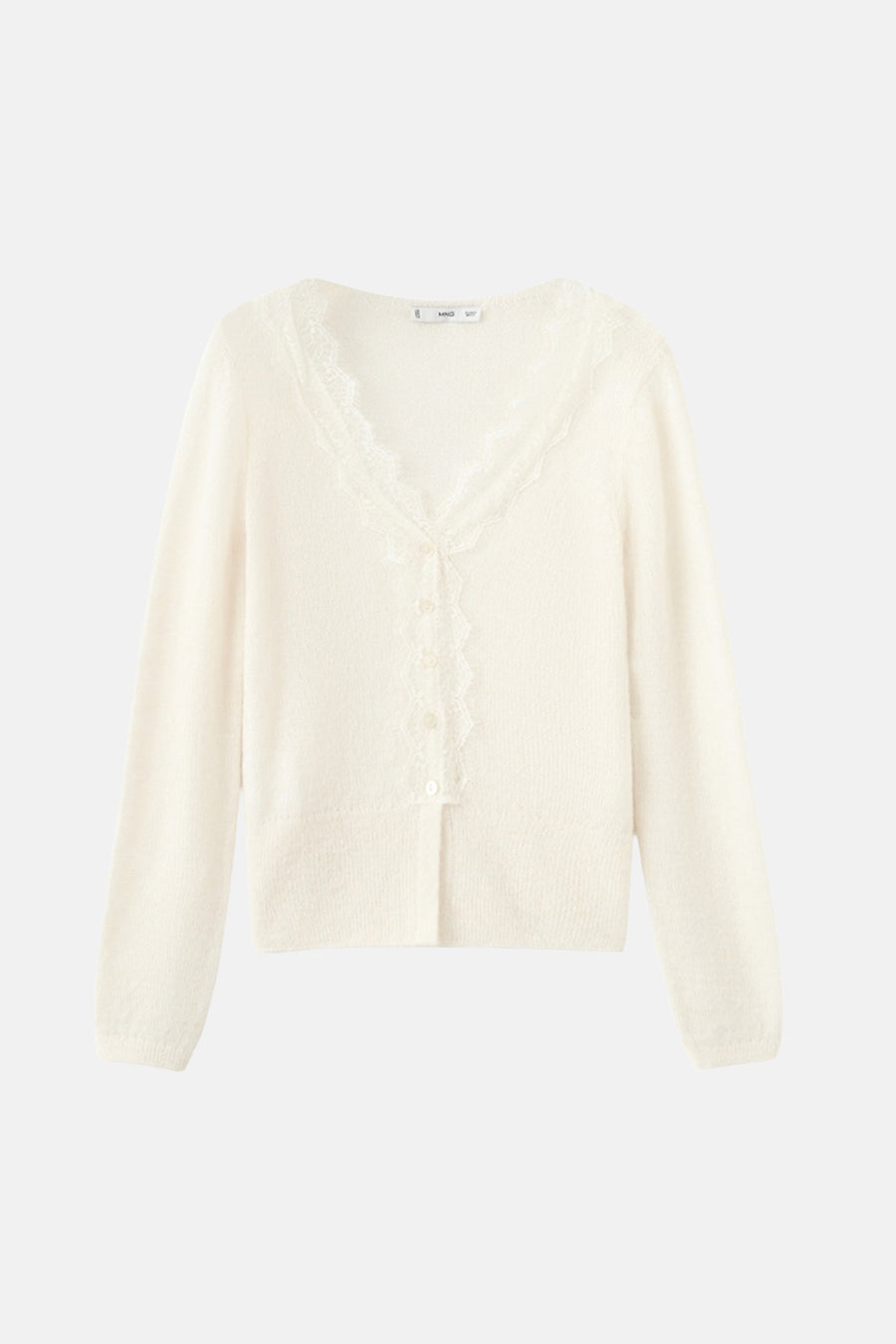 Ecru gilet van MANGO versierd met kant rond de V-hals en met een knoopsluiting.