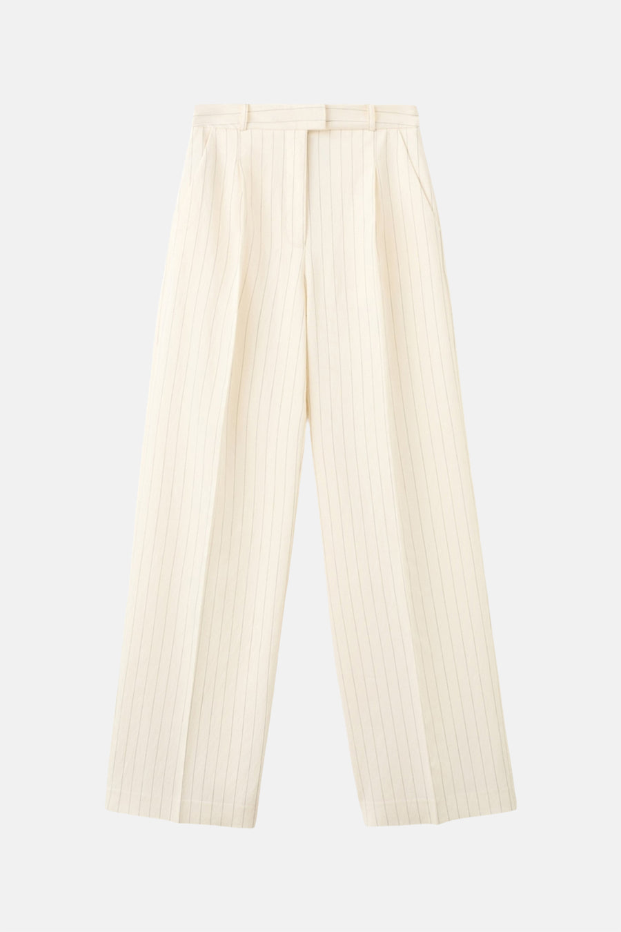 Witte broek met fijne strepen van MANGO, met zijzakken en riemlussen.