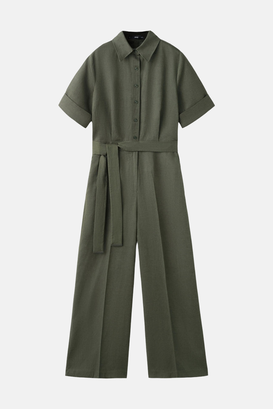 Bruin jumpsuit van MANGO, met een strikceintuur en een losse pasvorm.