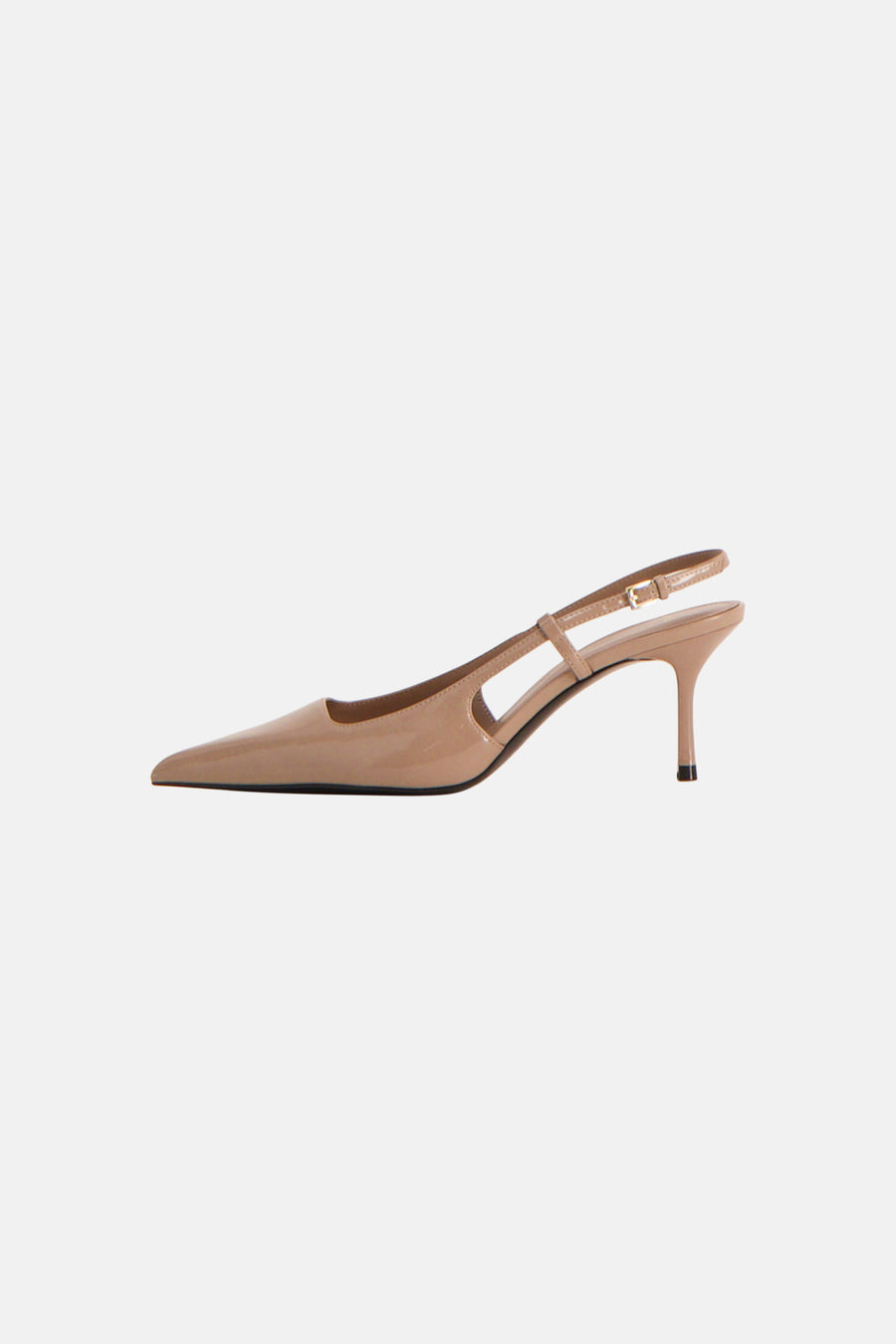 Escarpin beige de MANGO, à talon aiguille fin et bride de cheville ajustable.