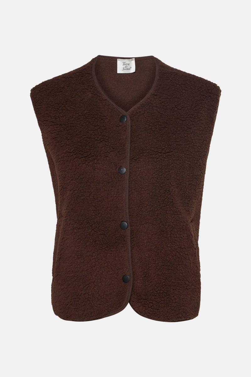 Gilet en tissu bouclé marron par Terra di Siena, avec une fermeture à boutons.