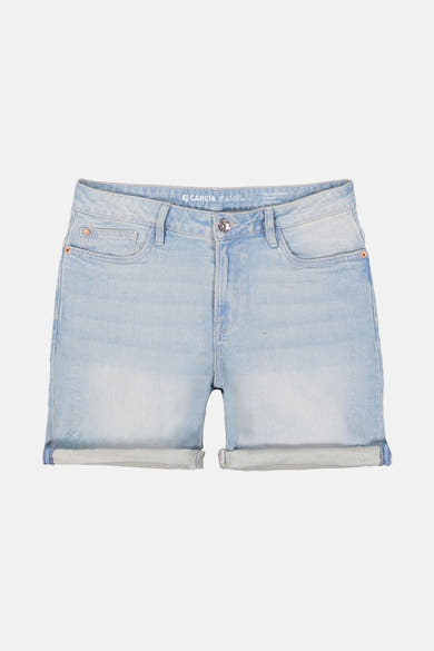 Lichtblauwe denim bermuda van GARCIA, omgeslagen zoom, slim fit, hoge taille.