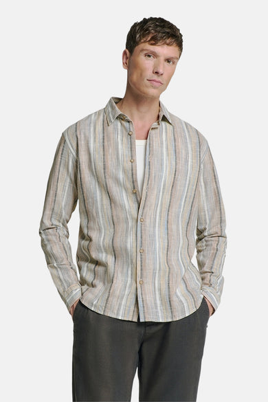 Chemise à manches longues multicolore de NO EXCESS, à rayures verticales avec une coupe décontractée.
