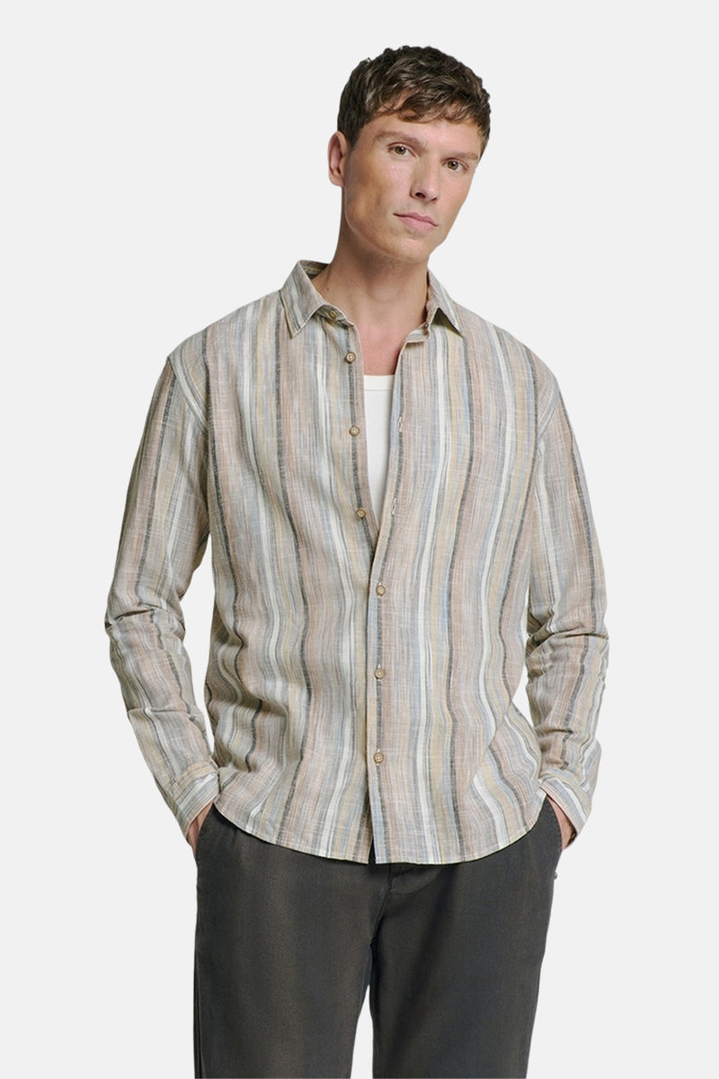 Chemise à manches longues multicolore de NO EXCESS, à rayures verticales avec une coupe décontractée.