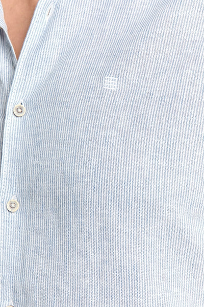 Blaauw gestreepte lange mouwen chemise van NO EXCESS, met knopen en discreet logo.