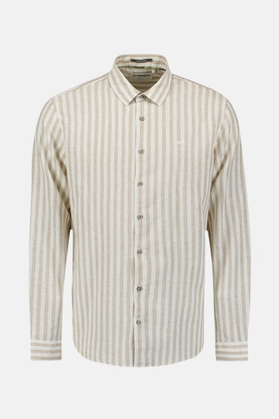 Beige gestreept overhemd met lange mouwen van NO EXCESS, met een linnen textuur.