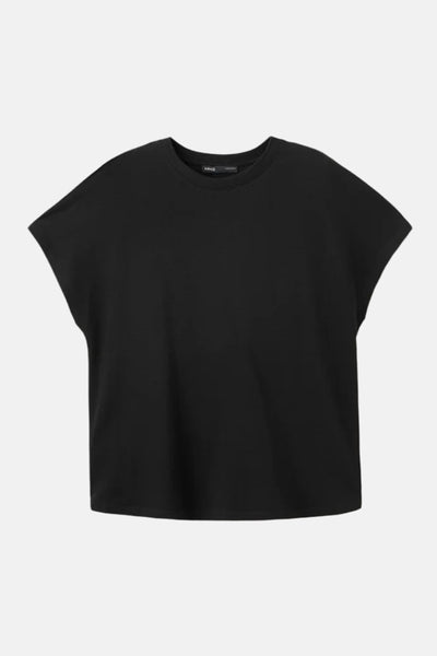 Zwarte top van MANGO, losse pasvorm met korte mouwen en ronde hals.