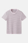 Roze T-shirt met zwarte strepen van MANGO, met korte mouwen en ronde hals.