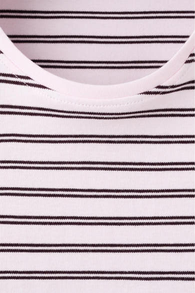 Roze T-shirt met korte mouwen van MANGO, bordeauxrode horizontale strepen, ronde hals.