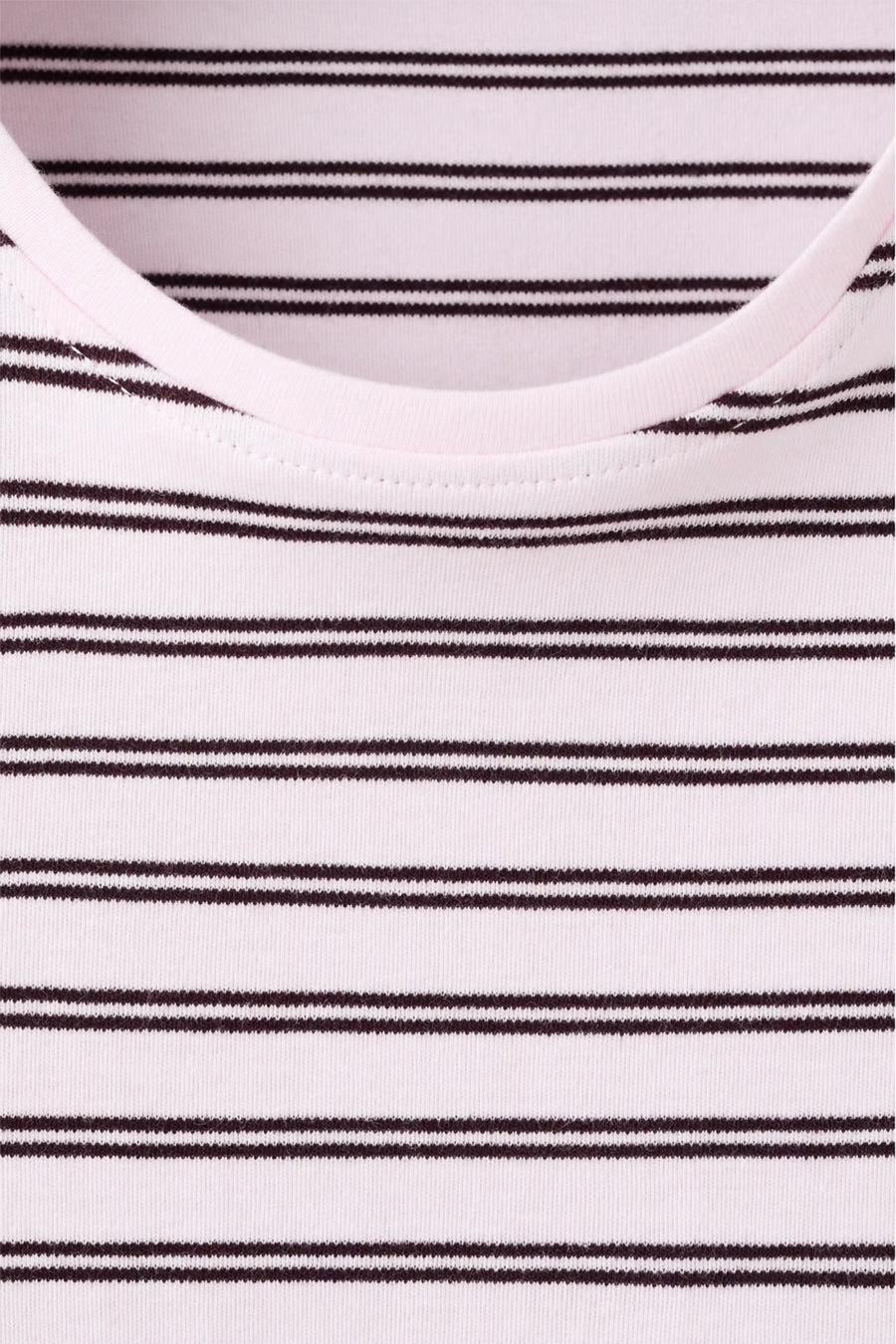 Roze T-shirt met korte mouwen van MANGO, bordeauxrode horizontale strepen, ronde hals.