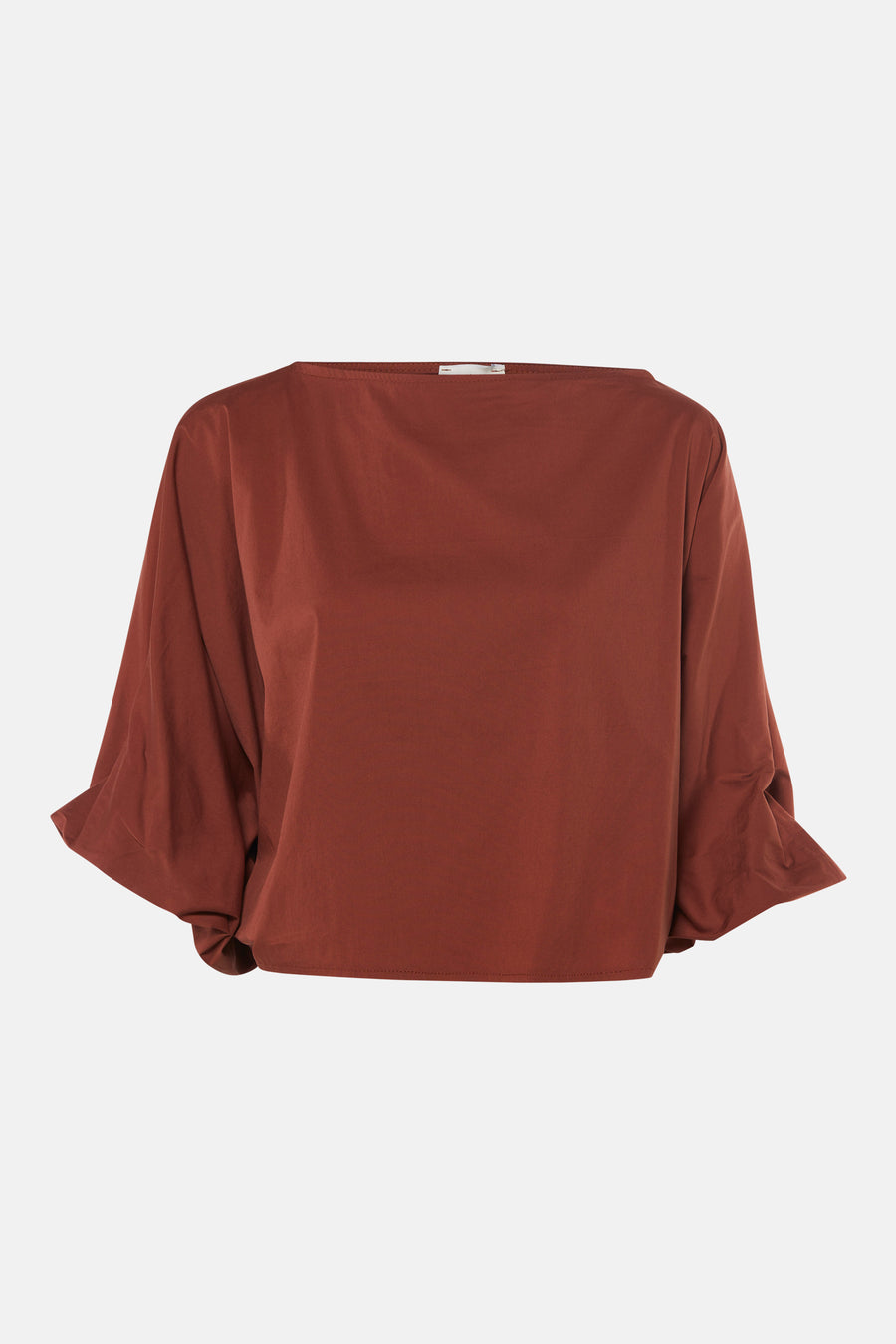 Blouse à manches courtes brique par Terra di Siena, coupe ample avec volants aux poignets, vue arrière