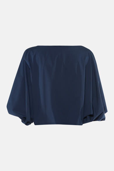 Blouse bleue à manches courtes par Terra di Siena, vue arrière, coupe ample et fluide