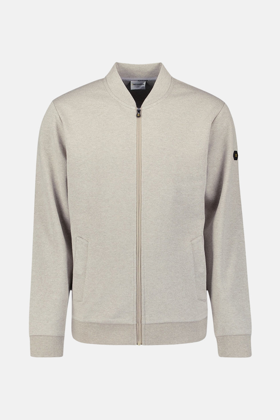 Beige gilet van NO EXCESS, met een volledige ritssluiting en een klein logo op de mouw.
