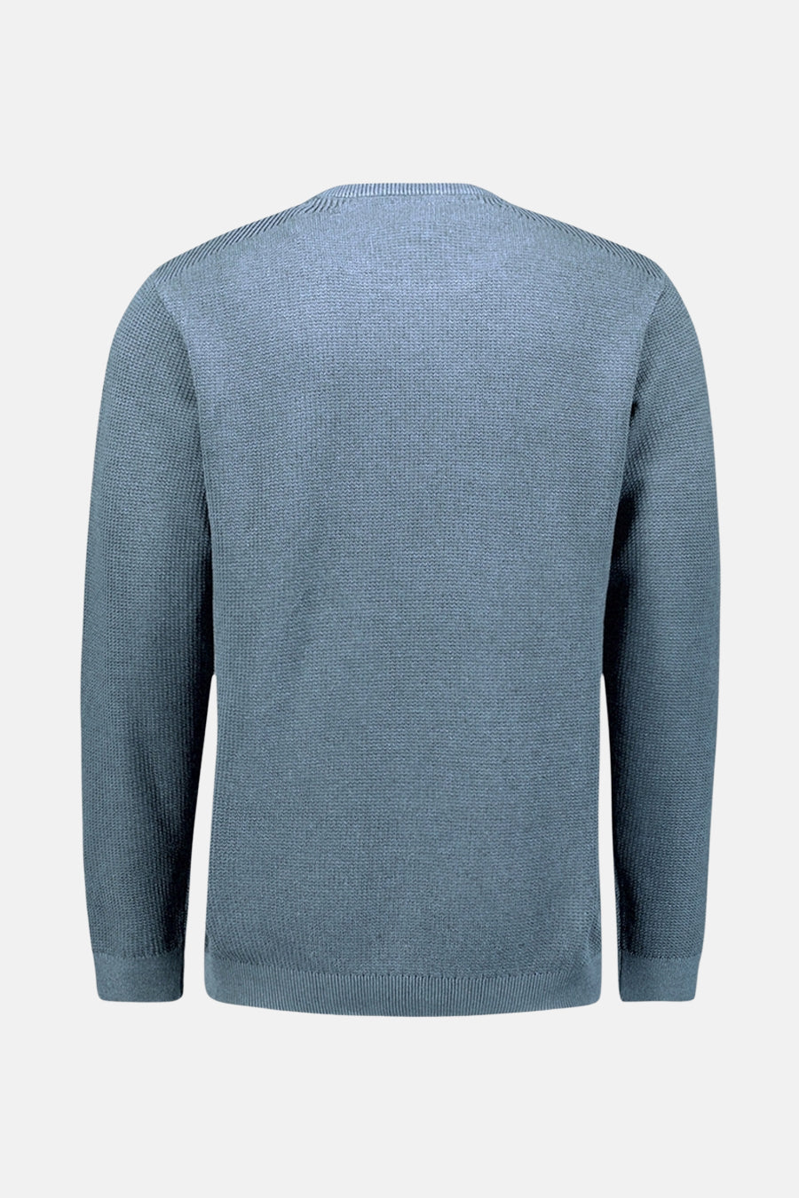 Ronde hals trui blauw van NO EXCESS, in textuur gebreid, achterzijde.