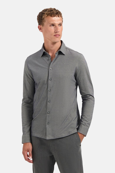 Grijs overhemd met lange mouwen van NO EXCESS, met een slim fit en ton-sur-ton knopen.
