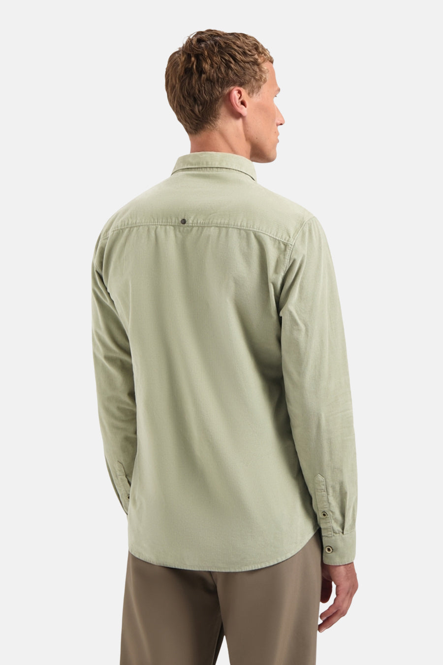 Groen overhemd met lange mouwen van NO EXCESS, achterkant met getextureerde details en knoop op het juk.