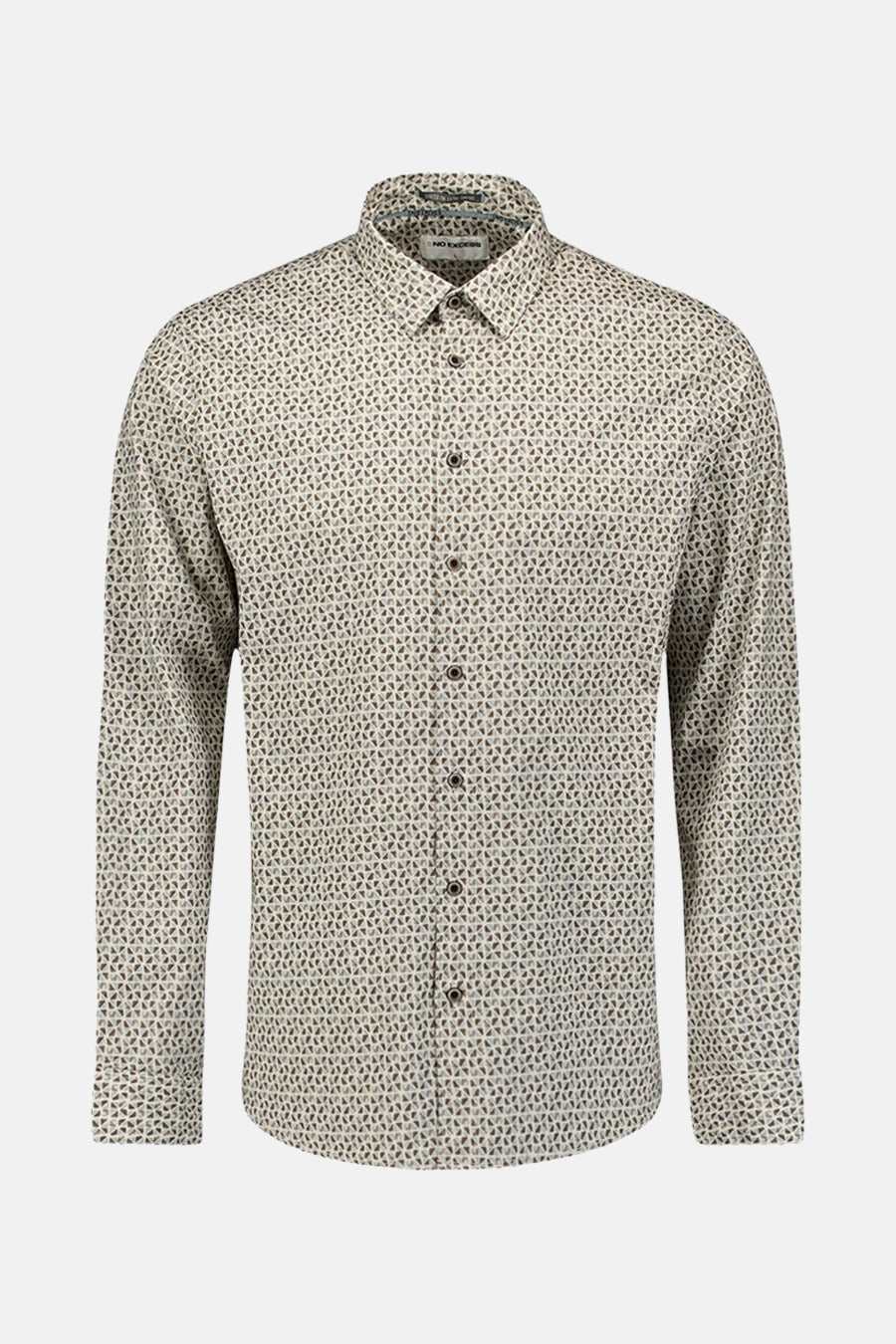 Multikleuren overhemd met lange mouwen van NO EXCESS met all-over geometrisch patroon en donkere knopen.