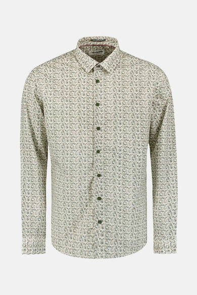 Chemise à manches longues kaki de NO EXCESS, avec motif all-over discret et boutons verts.
