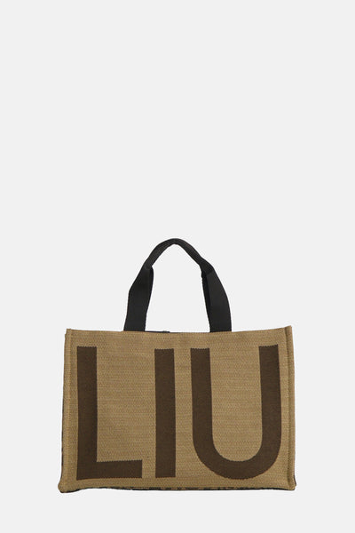Sac à main marron de LIU JO, avec motif du logo de marque en lettres majuscules.