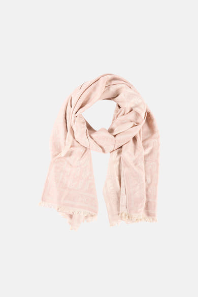 Foulard beige de LIU JO, à motif logo ton sur ton et finitions frangées.