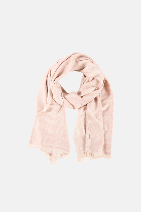 Foulard beige de LIU JO, à motif logo ton sur ton et finitions frangées.