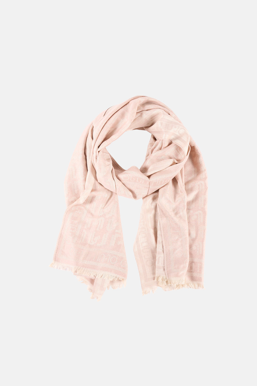 Foulard beige de LIU JO, à motif logo ton sur ton et finitions frangées.