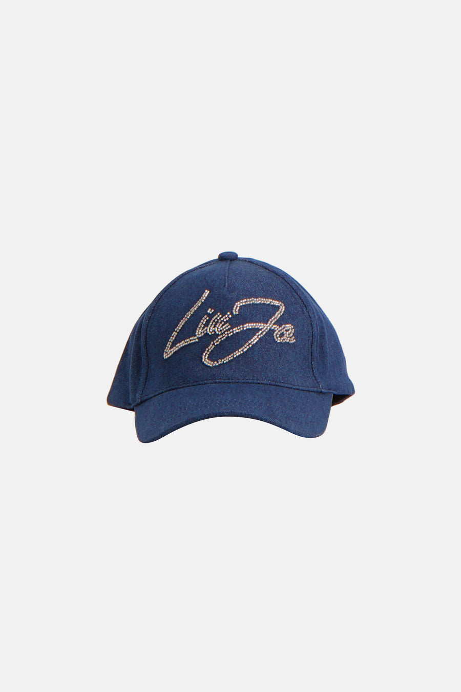 Casquette bleue de LIU JO ornée d'une inscription scintillante, sur fond blanc.