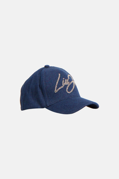 Casquette bleue par LIU JO, ornée d'une inscription scintillante sur le devant.