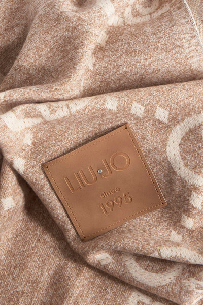 Beige sjaal in textielstof van LIU JO, toon-op-toon print en logolabel.