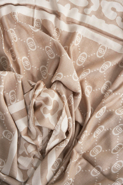 Beige sjaal van LIU JO met monogramprint en dierenprint, geplooid textiel.