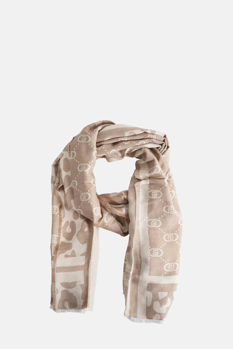 Beige sjaal van LIU JO, met logopatronen en dierenprint.