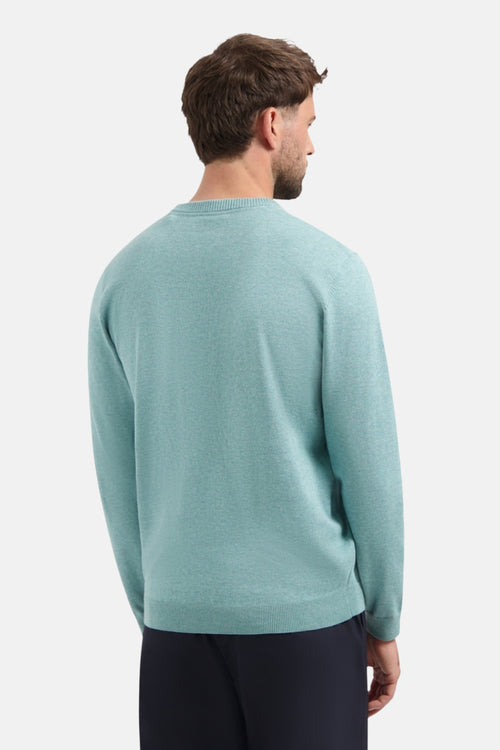 Ronde hals trui blauw van NO EXCESS, met een subtiele textuur en geribbelde afwerkingen.