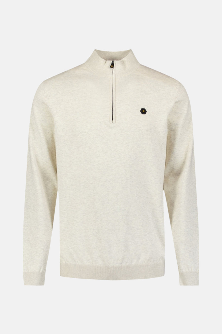 Beige coltrui van NO EXCESS met ritssluiting bij de kraag en logopatch op de borst.
