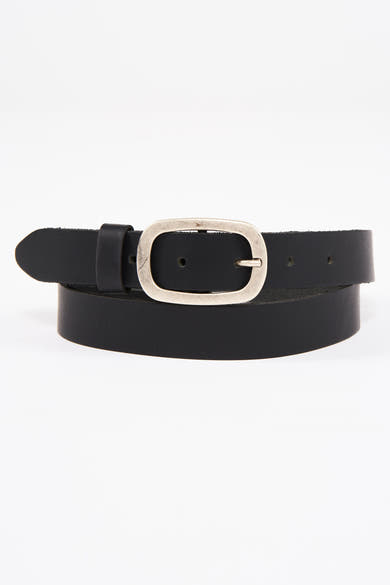 Ceinture noire en cuir de Legend, avec une boucle ovale argentée.
