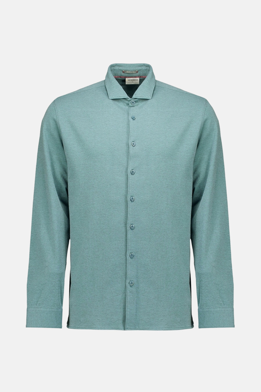 Chemise à manches longues bleue de NO EXCESS, avec fermeture boutonnée sur fond uni.