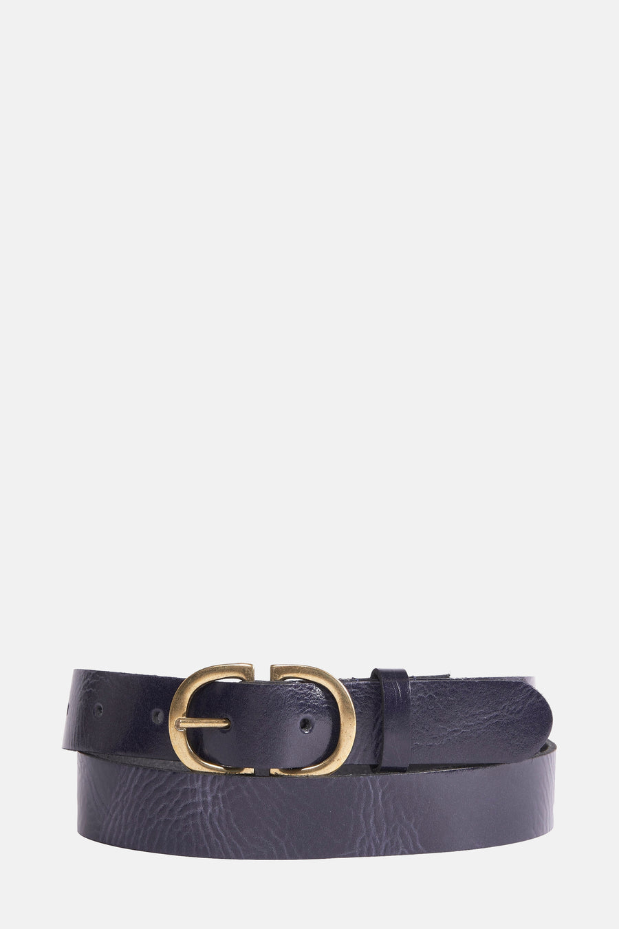 Ceinture bleue en cuir de Legend, avec boucle dorée brillante.