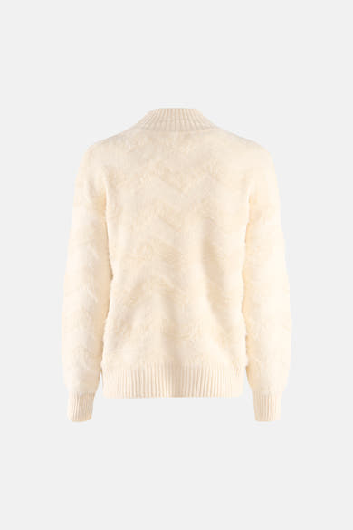 Beige coltrui van Terra di Siena, met donzige textuur in visgraatpatroon.