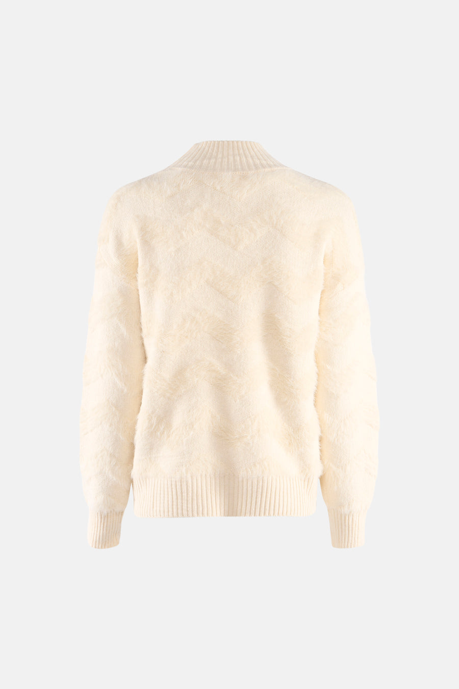 Beige coltrui van Terra di Siena, met donzige textuur in visgraatpatroon.