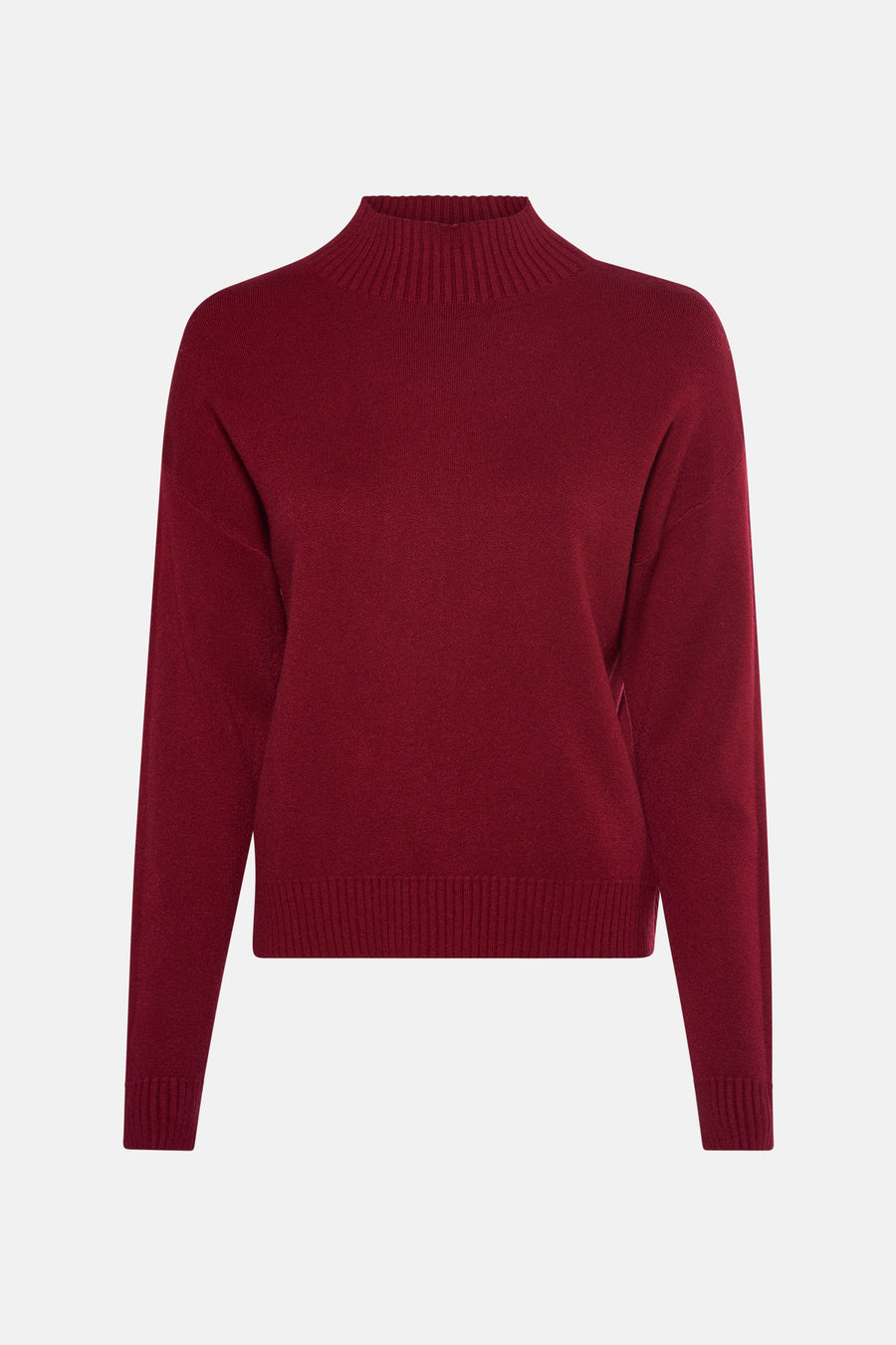Pull à col roulé bordeaux de Terra di Siena, en maille fine avec un col montant côtelé.