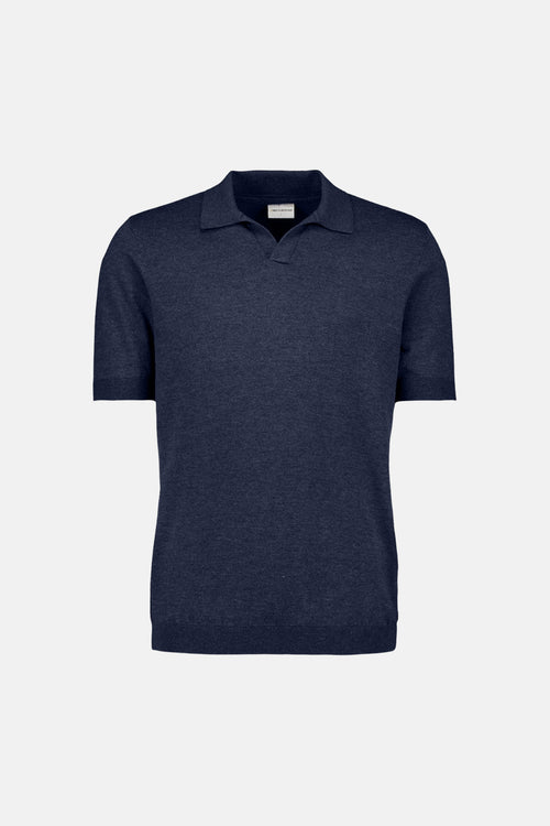 Pull bleu de NO EXCESS, à manches courtes et col polo, en maille fine.