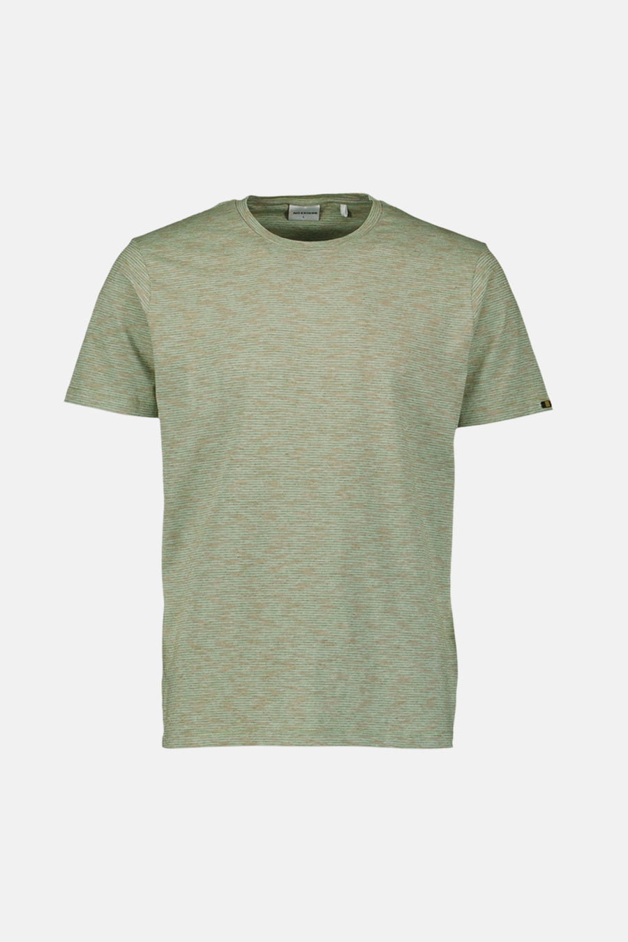 Groen gestreept T-shirt van NO EXCESS, met fijne horizontale strepen en korte mouwen.