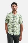Groen overhemd met korte mouwen van NO EXCESS, met bloemenprint en knoopdetails.