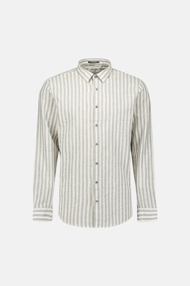 NO EXCESS gestreept taupe-wit overhemd met lange mouwen en klassieke kraag.
