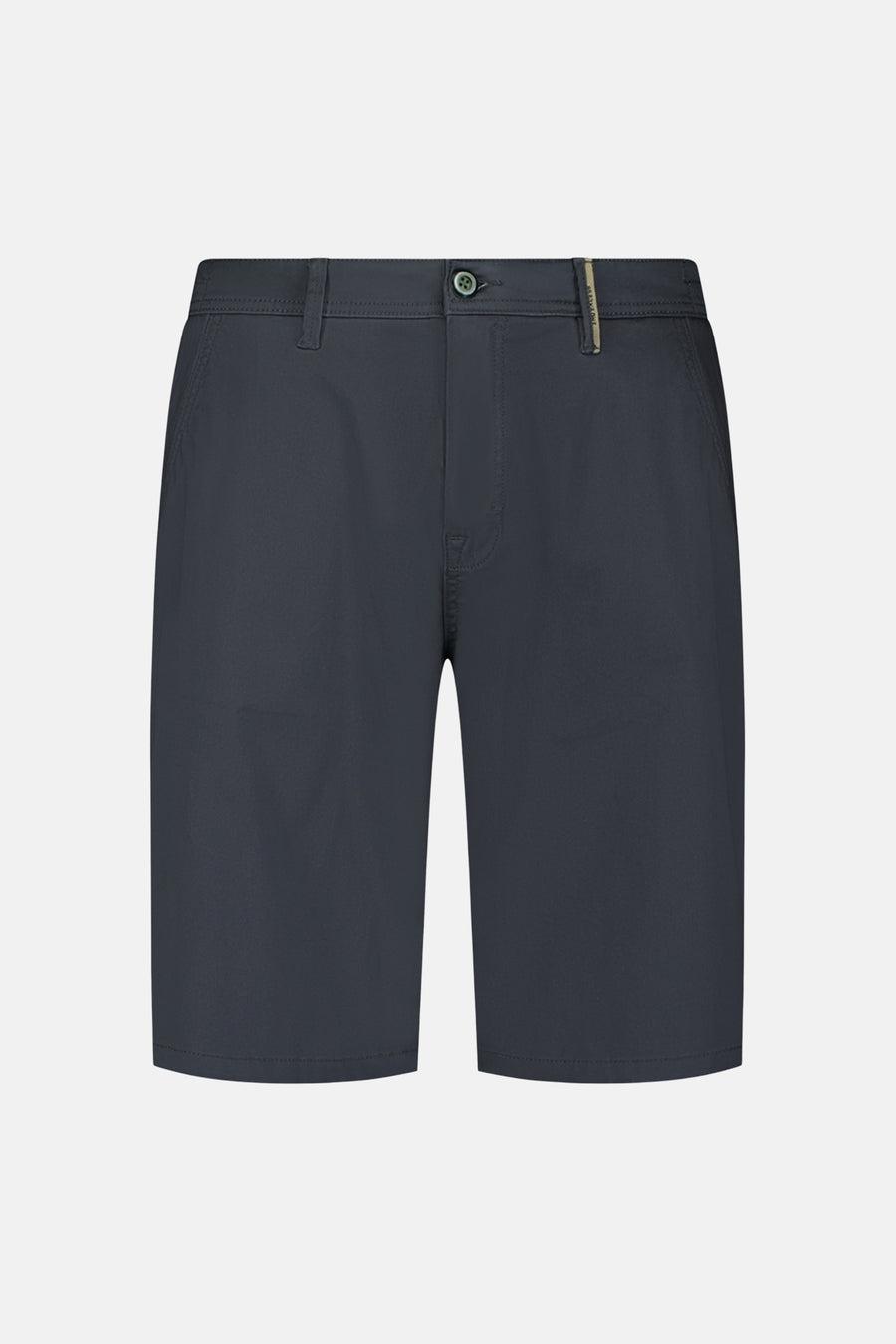 Donkergrijs kort broekje van NO EXCESS met knoop, riemlussen en klein merklabel.