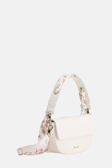 Sac à bandoulière blanc de TAMARIS avec bandoulière à motif floral et détails dorés.