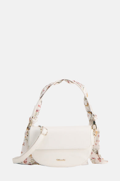 Sac à bandoulière blanc de TAMARIS avec bandoulière à motif floral décorative.
