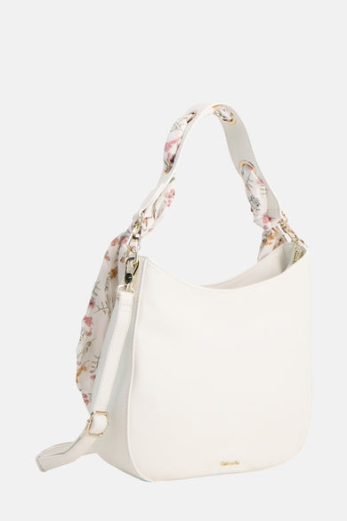 Sac à bandoulière blanc de Tamaris, avec bandoulière à motif floral et matériel doré.