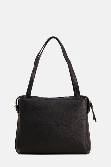 Sac à main noir en cuir by TAMARIS, avec fermeture éclair et deux anses fines.